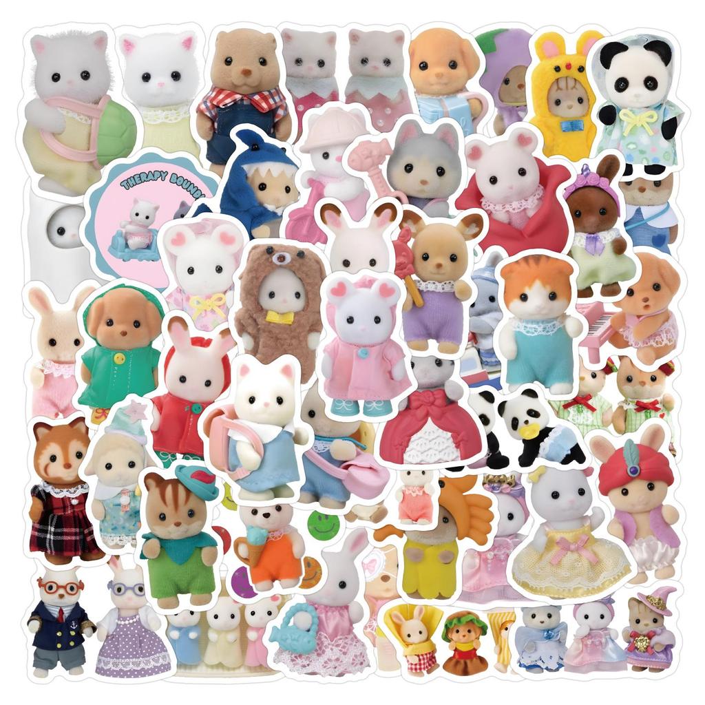 60 Calico Critters Cartoon Plush Animal Stickers for Desk Decoration and Stationery