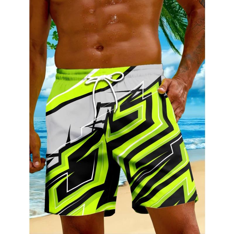 

Summer men s essential atmospheric shorts fluorescent green geometric racing beach shorts S