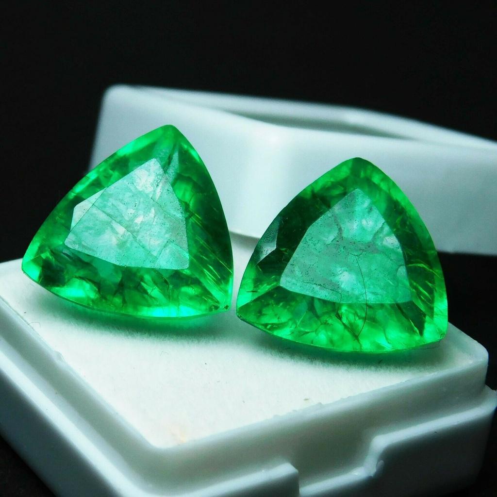 Natural COLOMBIAN Emerald Trillion Cut 17.58 Ct CERTIFIED Green Pair Gemstone