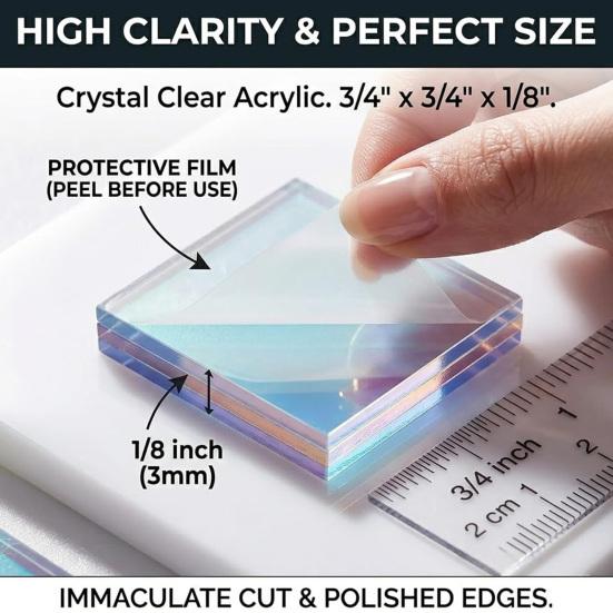 300/500Pcs Mini Iridescent Acrylic Squares, Translucent Holographic Tiles, Rainbow Acrylic Sheets for Mosaic Art, DIY Crafts, Light & Shadow Projects
