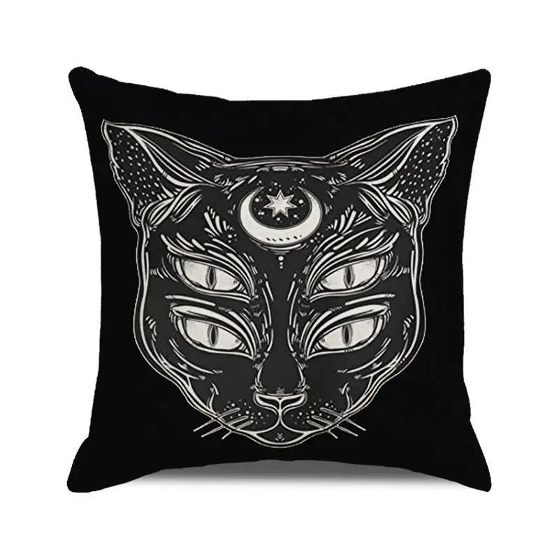 Halloween Dekorationen Kissenbezug 45x45 cm Vintage Stil Skelett Schwarze Katze Druck Kissenbezug Feiertagsdeko Zierkissenbezug