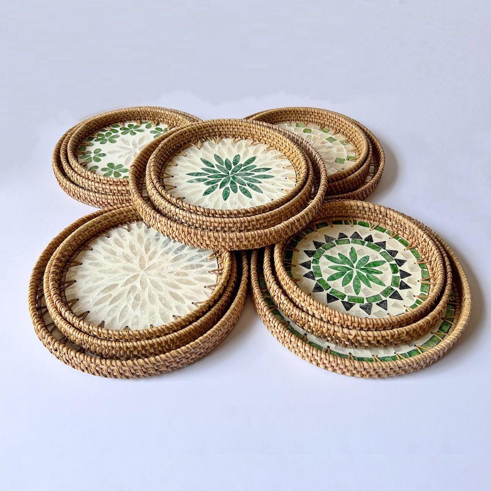 Handmade Rattan Serving Tray Home Decor Boho Table Tray Creative Gift Table Centerpiece