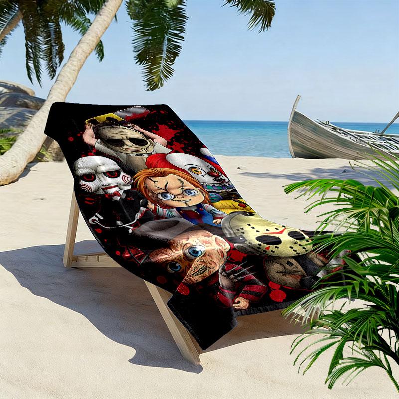 Chibi Chucky Freddy Krueger Druck Strandtuch, Großes Weiches Schnelltrocknendes Handtuch für Strand Camping Schwimmen