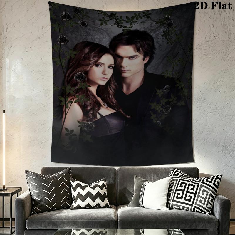 The Vampire Diaries Wall Tapestry Aesthetic Wall Hanging Printed Fabric Blanket Decorative Tapestries for Bedroom Living Room Home Decor