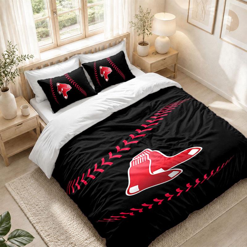 Bedding Set 1 Duvet Cover 2 Pillowcases Boston Red Sox Print Bedroom Home Decoration