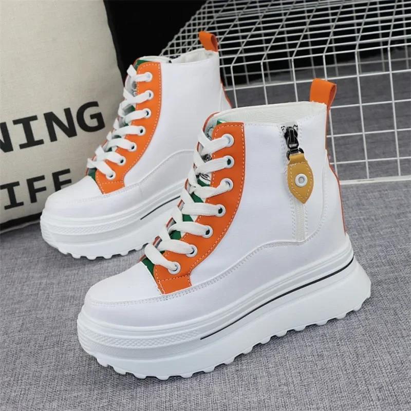 Fashion Fashion Color Matching Women's Autumn Winter Daddy Shoes Increase Height 10cm Casual Thick Bottom High-top Ins Women's Sneakers