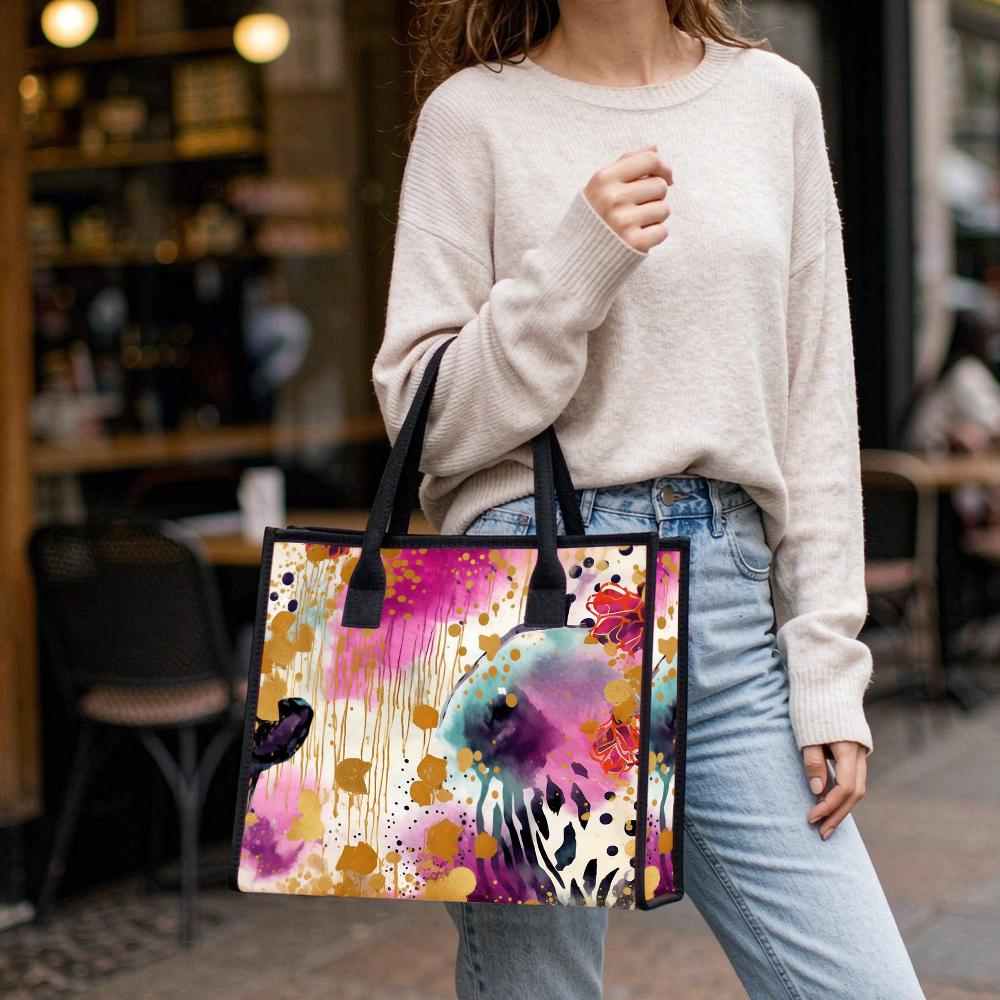 Colorful Watercolor Print Tote Bag Fashion Casual Large Capacity Portable Daily Shoulder Handbag for Women Shopping Travel