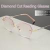 Ny stil diamantslipte lesebriller Luksusdesign Kvinners firkantet fjernsynsbriller Anti-blått lys kantløs alderssynthet Til +4,0