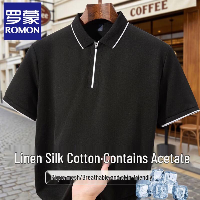 ROMON Men s Linen Silk Blend Cooling Polo T-Shirt XL
