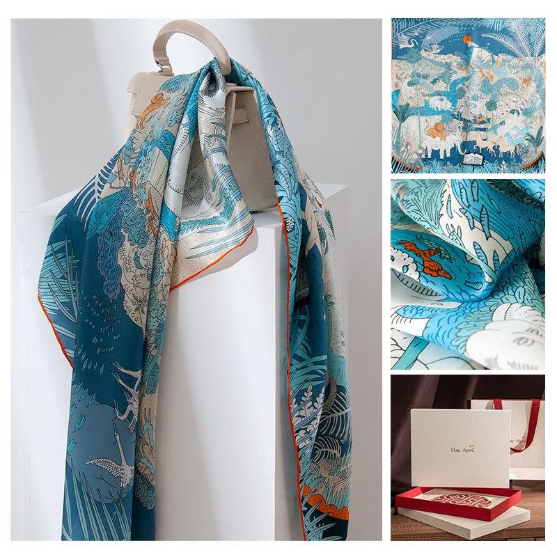 Autumn new silk scarf neck small square scarf mulberry silk printing silk scarf fashion high-end shawl 86*86cm