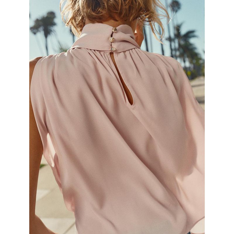 Za2024 Fall New Women's Clothing Elegant Pink Bowknot Decoration Drape Sleeveless Stand Collar Tops 9079342