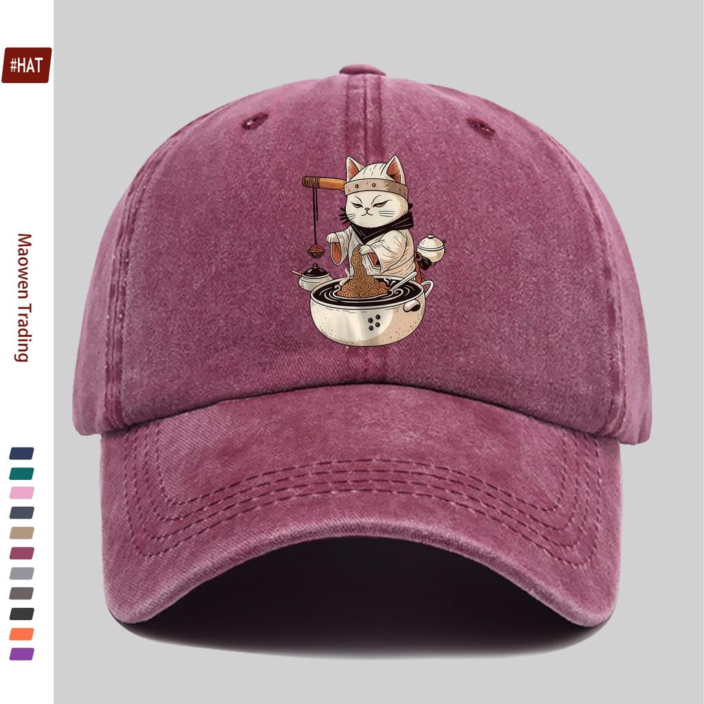 Pc Cute Cat Selling Noodles Pattern Printed Baseball Cap Sun Hat with Cartoon Anime Element Print Design Comfortable and Ligh