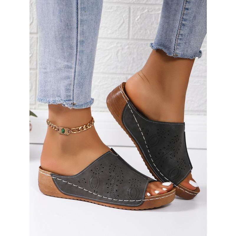 Ladies' Spring New Style Slope Heel Fashion Simple and Lightweight Slippers Women's Thick Bottom Fish Mouth