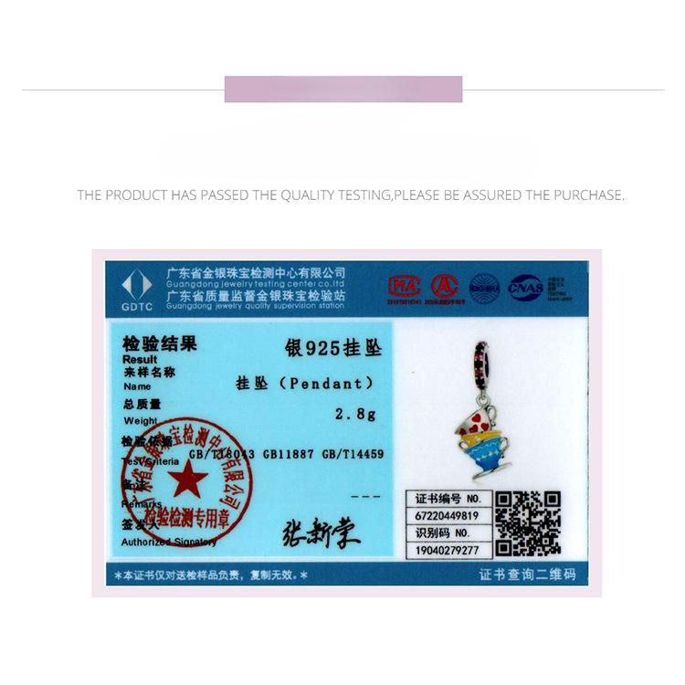 Sagomagi Te-kopp 925 Silver Hänge Accessoarer, Delikat Vintage DIY Armband Pärlbeströdd Scc2244