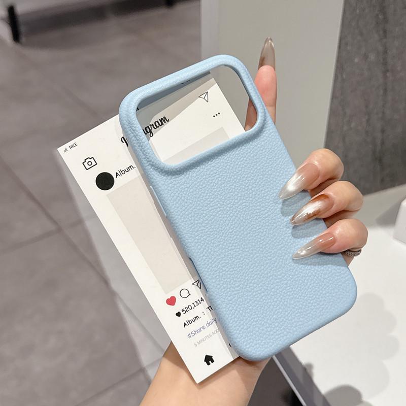 Compatible Apple 17Pro Max, 16Pro, 15/14, 13 Lychee Leather Textured Solid Color Soft Drop-Proof iPhone Case