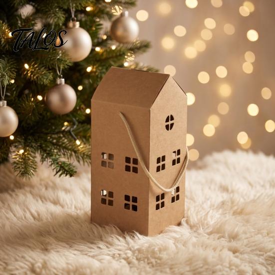 Gift Boxes for Presents 10PCS House Shaped Paper Candy Boxes, Hollow Design Cardboard Treat Containers with Portable Bags Handles Handle, Decorative