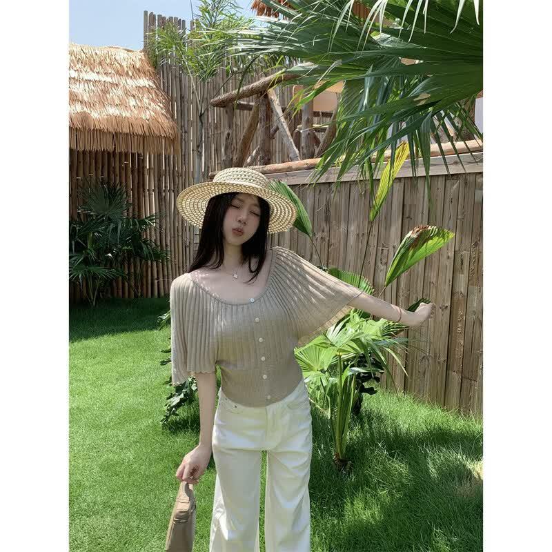 La Chapelle French Gentle Style Knit Short Sleeve Top One Size