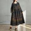 2025 Dame Pluss Størrelse Vår Lang Kjole Løs Basic Trykk Vintage Casual Blomstret Oversize Langermet Maxi