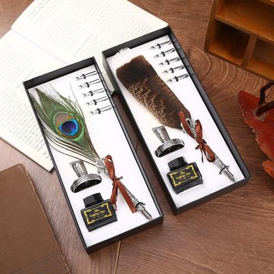 Feather Pen Set Birthday Vintage Gift Valentine'S Day Slant Pen Ink Feather Pen Set