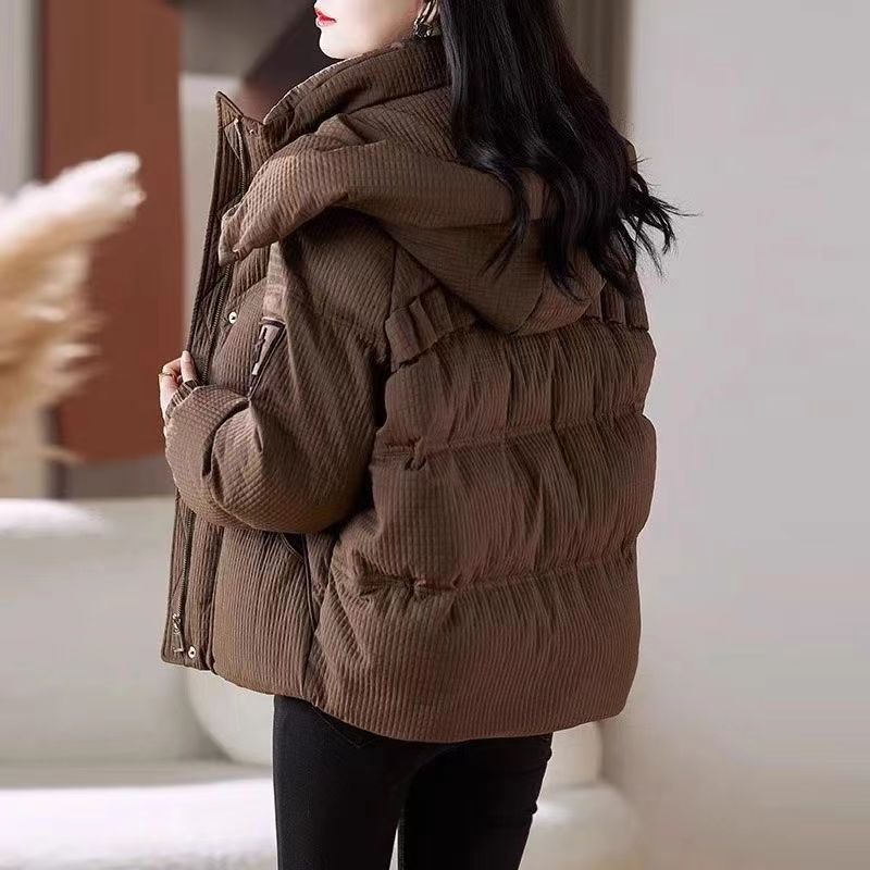 Coat for Women Fleece Thickened Plush Autumn Winter Hat Waterproof Casual Down Jacket