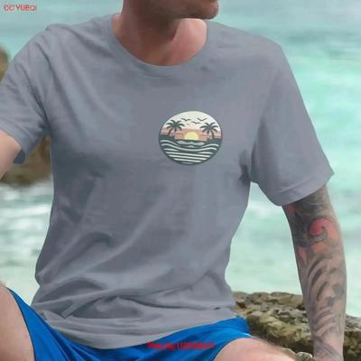Ocean Sunset T Shirt Soft Ring Spun Cotton Nature Inspired Casual Wear with Vibrant Chest Print Vintage Washed Comfortable