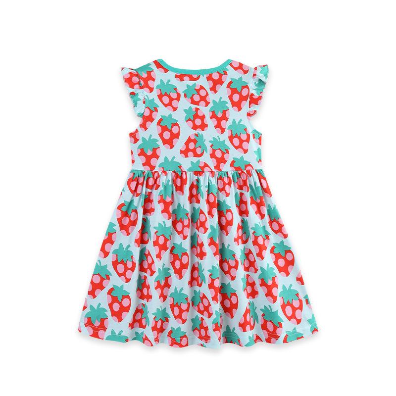 Strawberry Print Girls' Knitted Cotton Sleeveless Princess Dress for Young Children