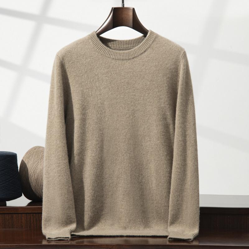 New double-strand thickened round neck cashmere sweater solid color inner sweater bottoming knitted sweater men