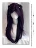 Naturlig utseende mørk lilla parykk med lange lag og gardinpanne for kvinner