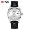 Oufanni Unisex Luminous Quartz Watch with Sunburst Dial and Waterproof Leather-Steel Band.