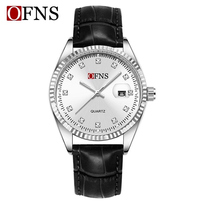 Oufanni Unisex Luminous Quartz Watch with Sunburst Dial and Waterproof Leather-Steel Band.