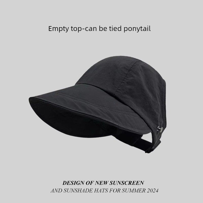 

Zhao Lusi Same Hat Women s Spring and Summer Sun Hat Sun Protection UV Protection Air Top Sun Hat Fisherman Brim Hat Black-empty top can be tied ponytail One size