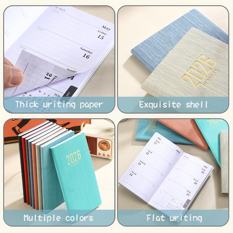 Planificator săptămânal A6 din piele 2026: Agenda portabilă transfrontalieră în engleză și caiet calendar anual