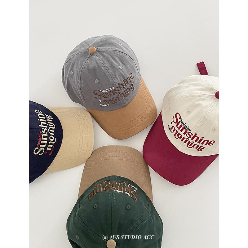 American Retro Color blocking College Style Soft Top Baseball Cap Women's Versatile Sun Visor Baseball Cap Men Show Small Face