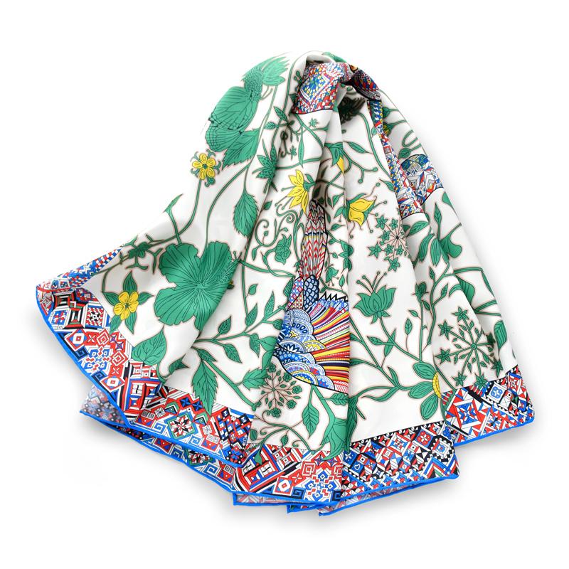 New Green Leopard 100% Silk Scarf Twill Shawl Women Wrap Bandana Hijab Luxury Gifts Lady Headband Scarves Neckerchief 90CM
