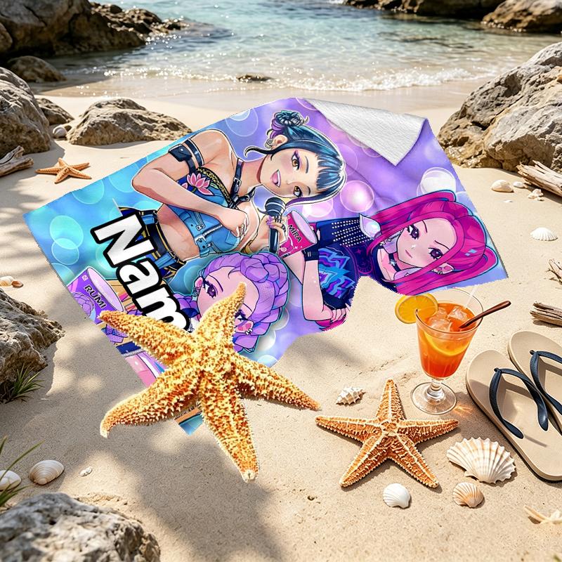 Asciugamano da Spiaggia Personalizzato con Nome KPop Hunters Print, per Viaggio Campeggio Festa in Spiaggia Decorazione Casa, Regalo di Compleanno per Famiglia e Amici