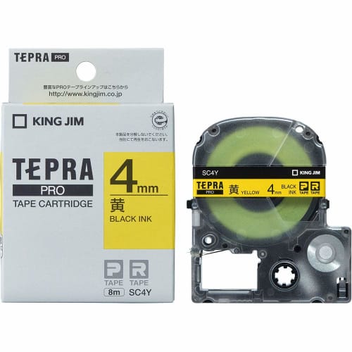 King Jim [Genuine] Tepra PRO Tape Cartridge Color Label (Pastel) 4mm Yellow Label/Black Letters Length 8m SC4Y