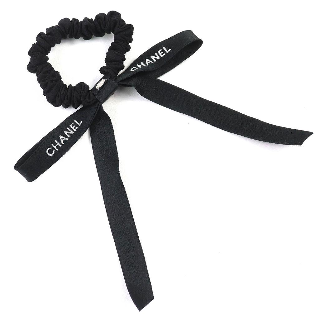 Excellent CHANEL hair accessory COCO Mark Logo Ribbon Scrunchie Hair Tie 24B Used