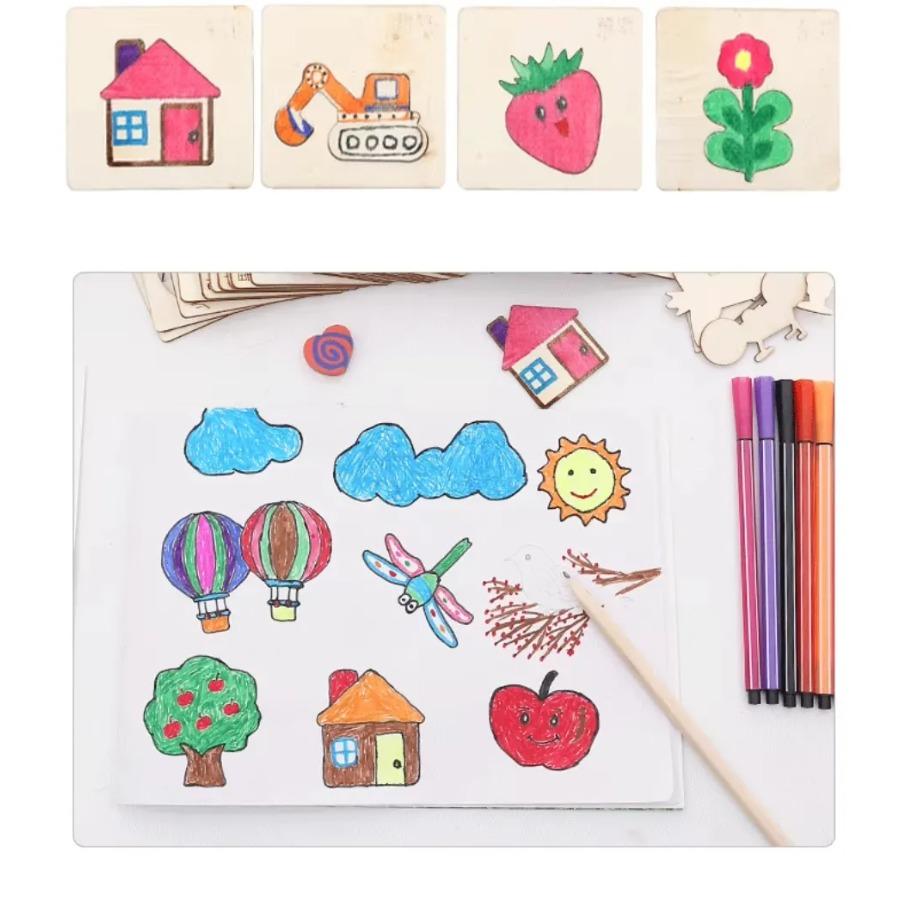 Kids Drawing Toys Montessori DIY Painting Stencils Template Wooden Craft Puzzle Educational Toys for Boys Girls Birthday Gift