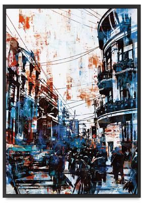 Blue City Abstract Poster