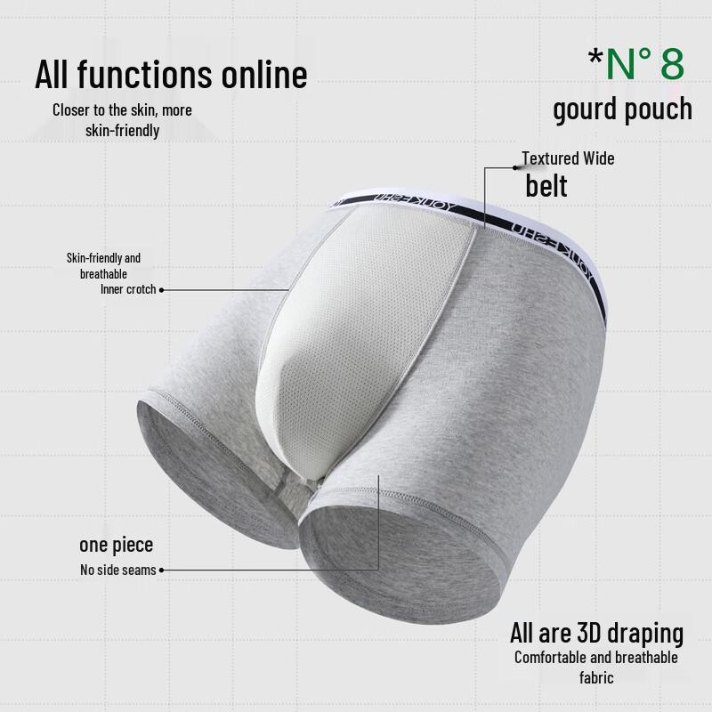 YOUKESHU 10A Antibacterial Men's Cotton Boxer Briefs with Mulberry Silk Crotch