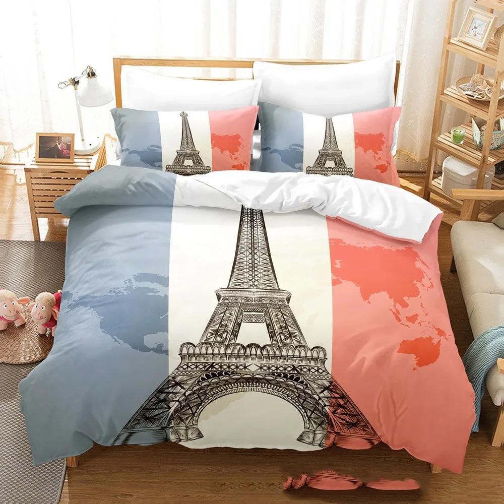 King Comfortable Quilt Cover Set Beding Digital Printing Pink Love Paris Tower Luxurious Bed Linen Set 28*28 Including (duvet Cover+pilowcase
