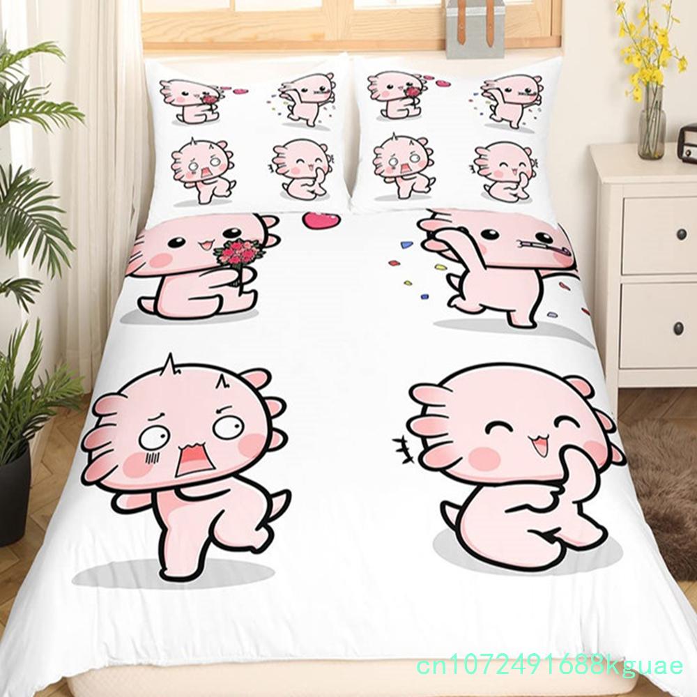 Комплект постільної білизни Kawaii Axolotl Королева для дівчаток хлопчиків підлітків милий мультфільм рептилії тварини підодіяльник галактика зоряне небо ковдра ковдра