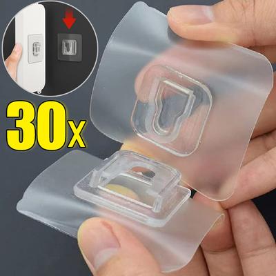 30/4 pezzi ganci adesivi bifacciali trasparenti ganci portaoggetti da parete resistenti per bagno cucina ufficio porta prese elettriche