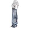 Retro Washed Distressed Loose Fit Jeans - Women's Autumn/Winter Curved Straight Leg Wide Pants