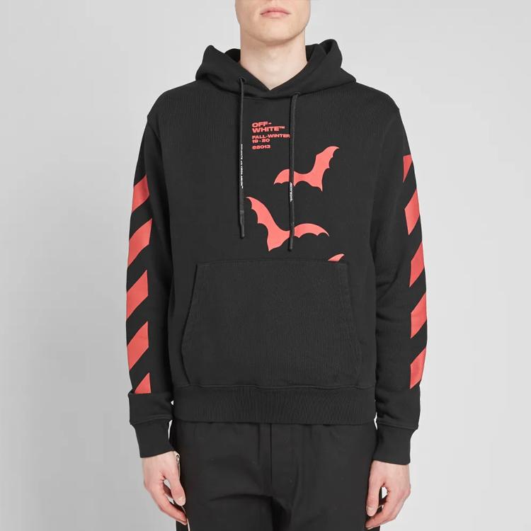 OFF-WHITE Diagonal Sleeve Bats Slim Fit Hoodie Black Red Unisex Streetwear OMBB034E19D250071020