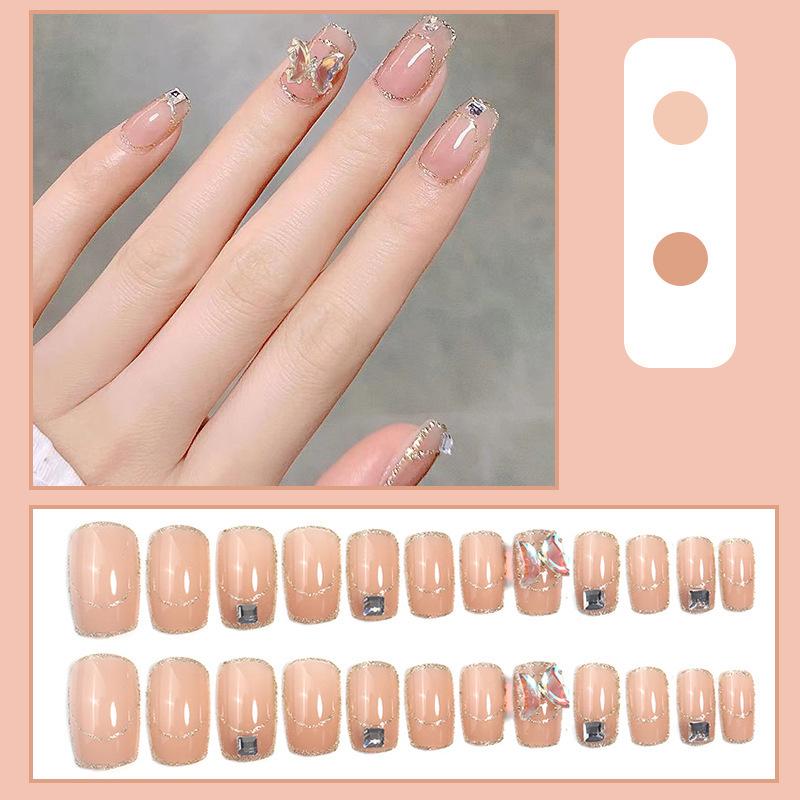

Diamond Crystal Butterfly Gold Powder False Nail Patches for Parties