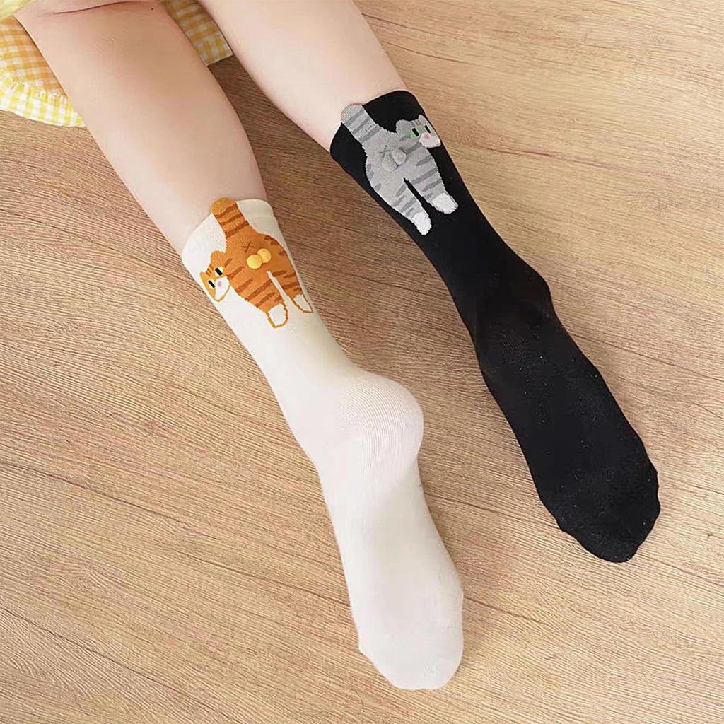 1 Pair Cute Cat Egg Socks Funny Mid Calf Warm Socks for Women 3D Cat Design Winter Cozy Wear Halloween Christmas Gift Accessory