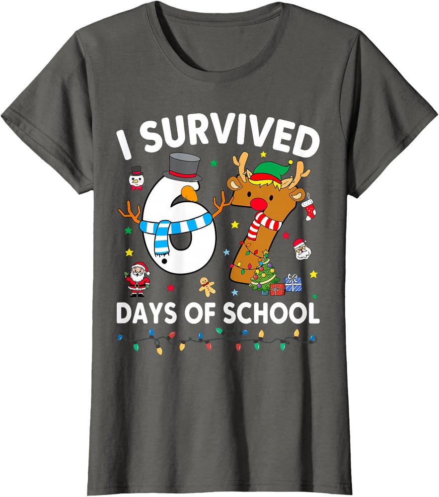 I Survived 67 Days Of School Funny Meme Christmas Ladies  Crewneck T-Shirt XL