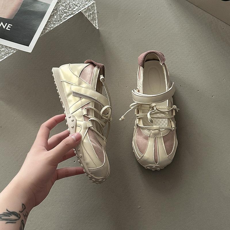 Fashion color matching ballet style inner height increase Velcro German training shoes summer light mouth sports sandals girls flat shoes
