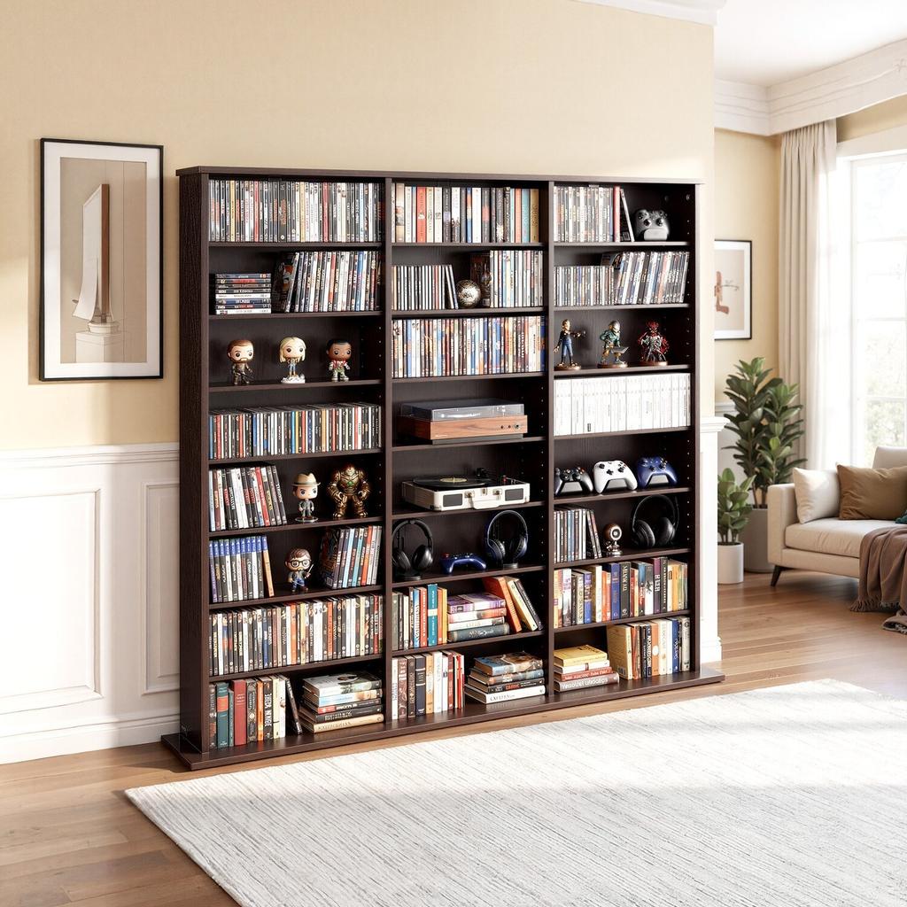 Media Storage Cabinet, 8-Tier DVD Shelf Organizer, 142 X 22 X 130 Cm Multimedia Storage Organizer for CDs, DVDs, Books & Games, CD Shelf for Living